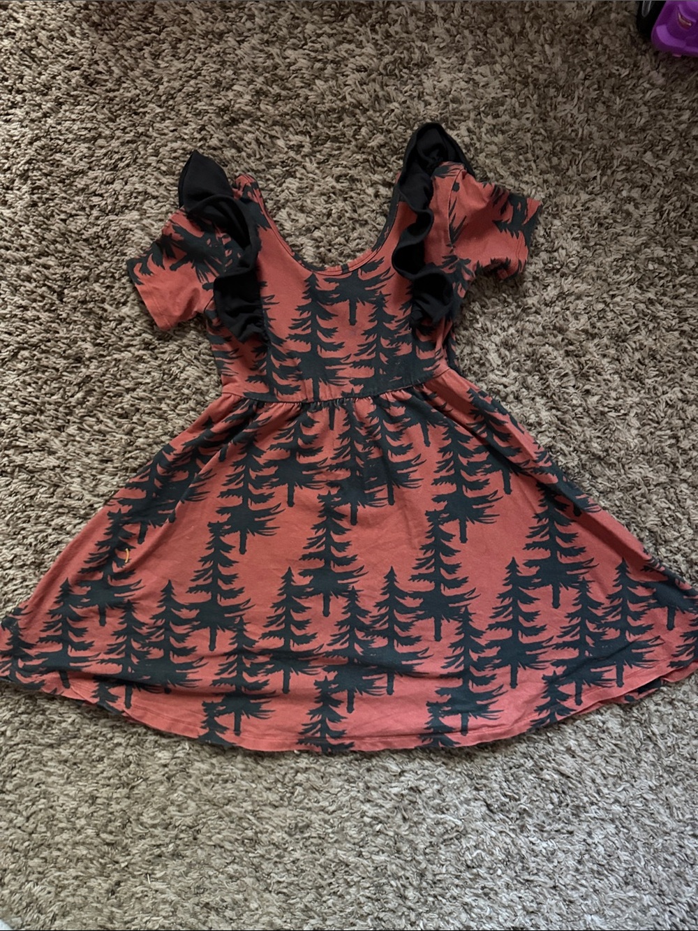 RAGS Girls' Rust Tree-Print Ruffle Sleeve Casual Dress